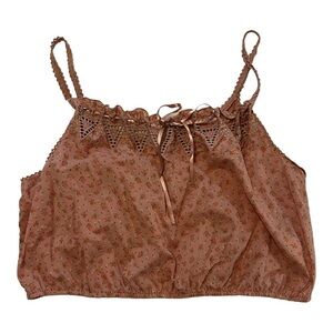 Lucky Brand Lace Detail Spaghetti Strap bow tie Top Shirt XL Cropped Floral Boho